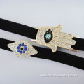 Black Velvet Slide Charm Hamsa Lucky Eye Bangle Bracelet